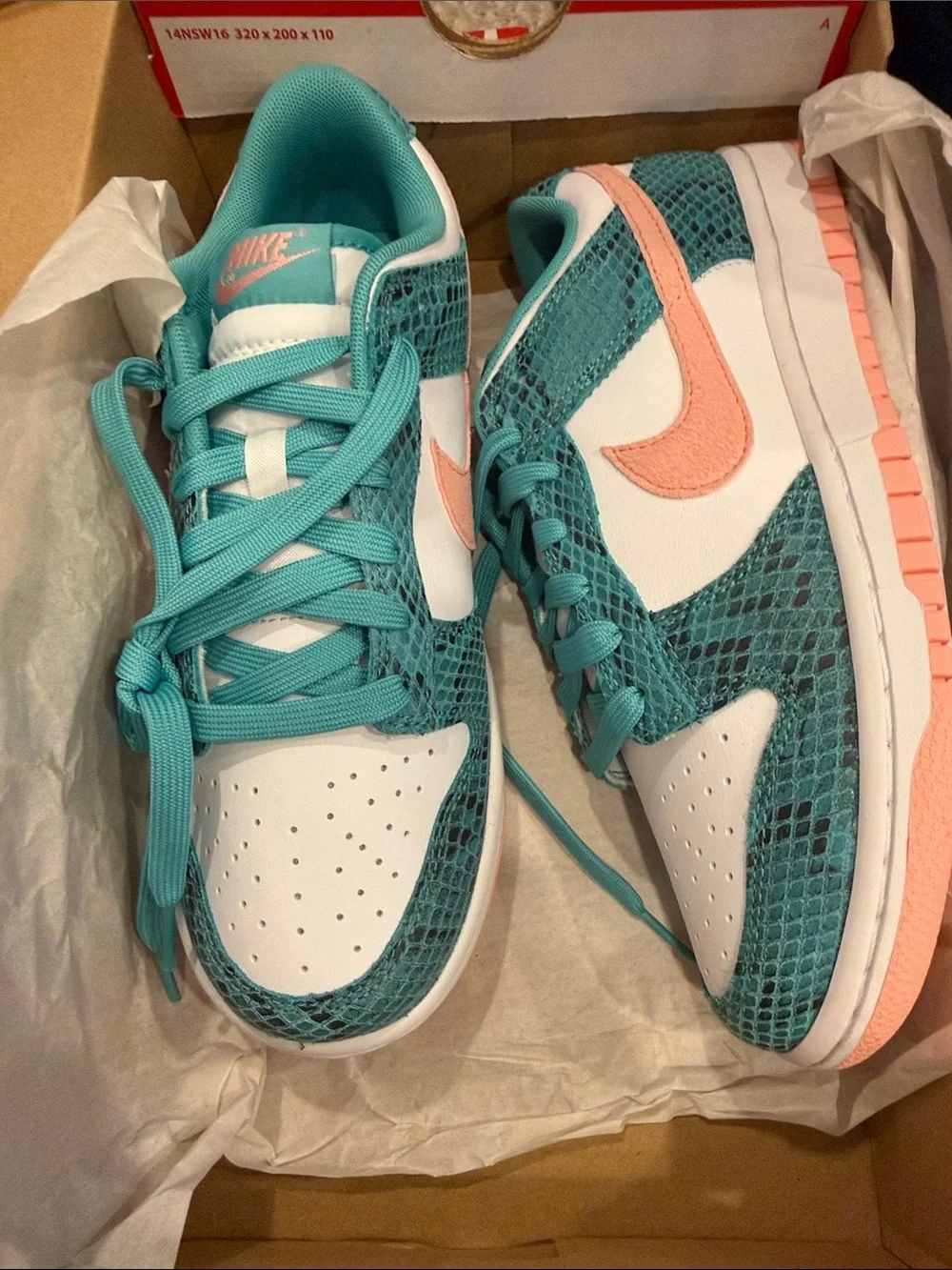 Nike Women’s Teal and Coral Low-Top Sneakers with White Panels